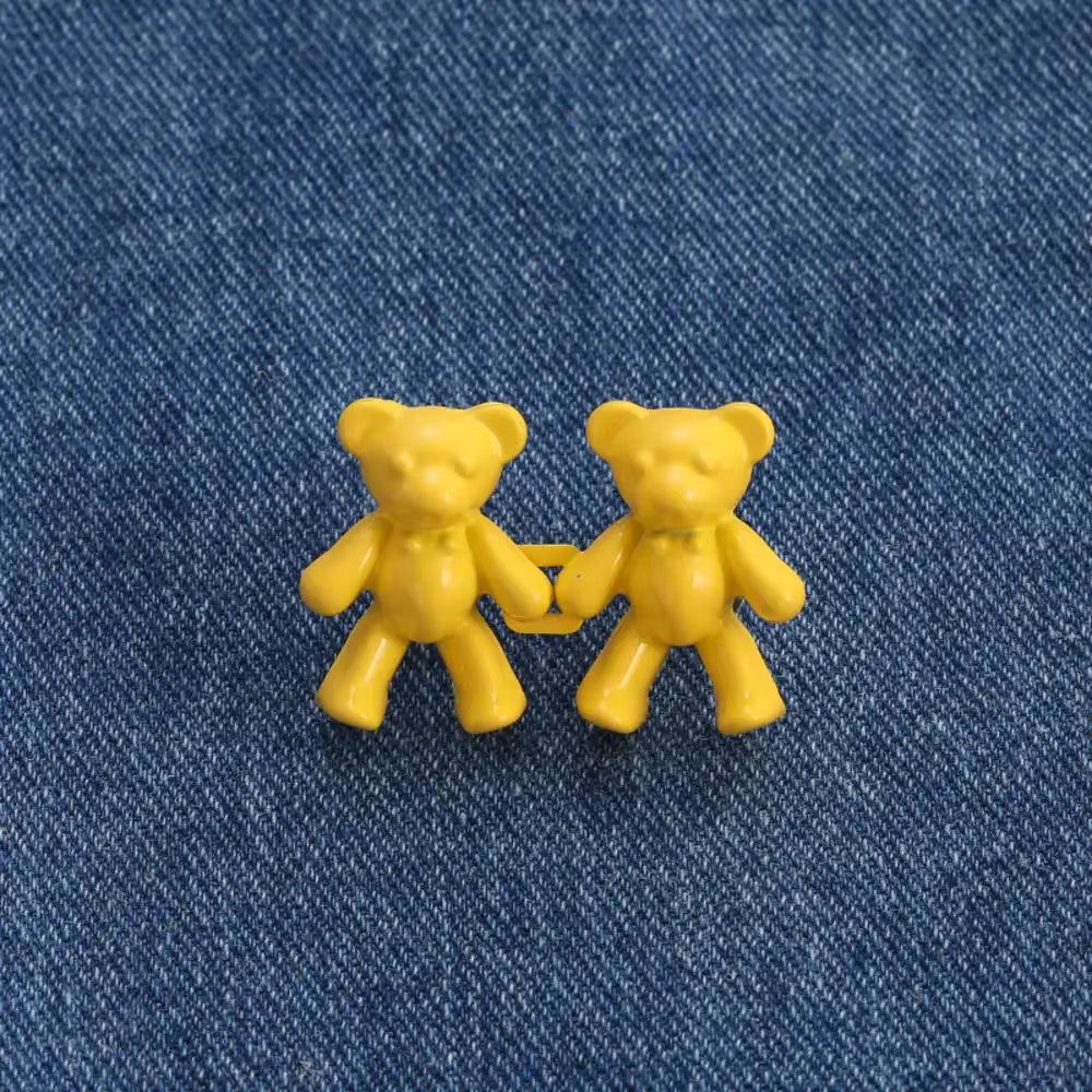 2Pcs Adjustable Jean Buttons Pins Cute Bear Pants Button Pins No Sew and Tools Instant Pant Waist Tightener for Loose Jeans