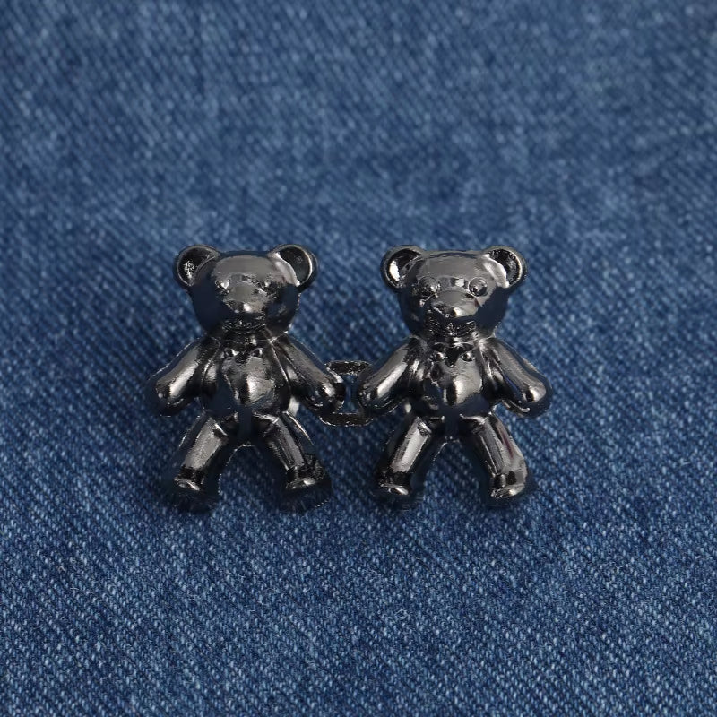 2Pcs Adjustable Jean Buttons Pins Cute Bear Pants Button Pins No Sew and Tools Instant Pant Waist Tightener for Loose Jeans