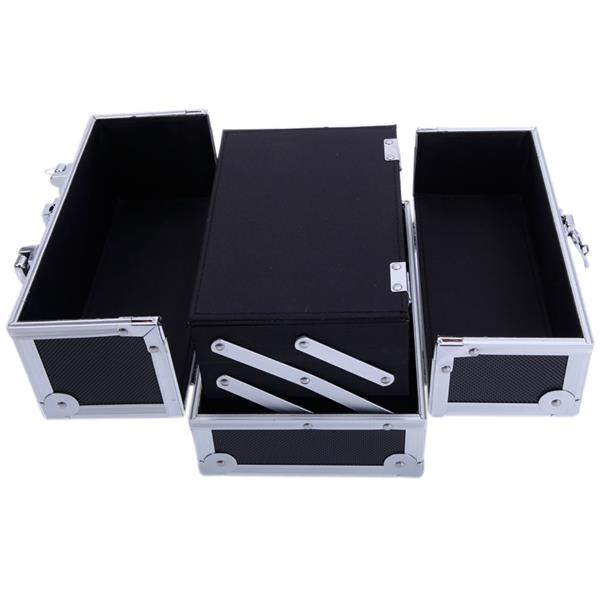 Aluminum Makeup Train Case Jewelry Box Cosmetic Organizer with Mirror 9"x6"x6" Black SM-2176