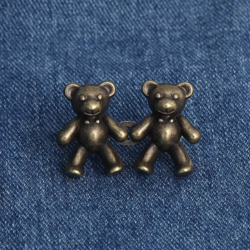 2Pcs Adjustable Jean Buttons Pins Cute Bear Pants Button Pins No Sew and Tools Instant Pant Waist Tightener for Loose Jeans