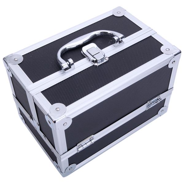 Aluminum Makeup Train Case Jewelry Box Cosmetic Organizer with Mirror 9"x6"x6" Black SM-2176