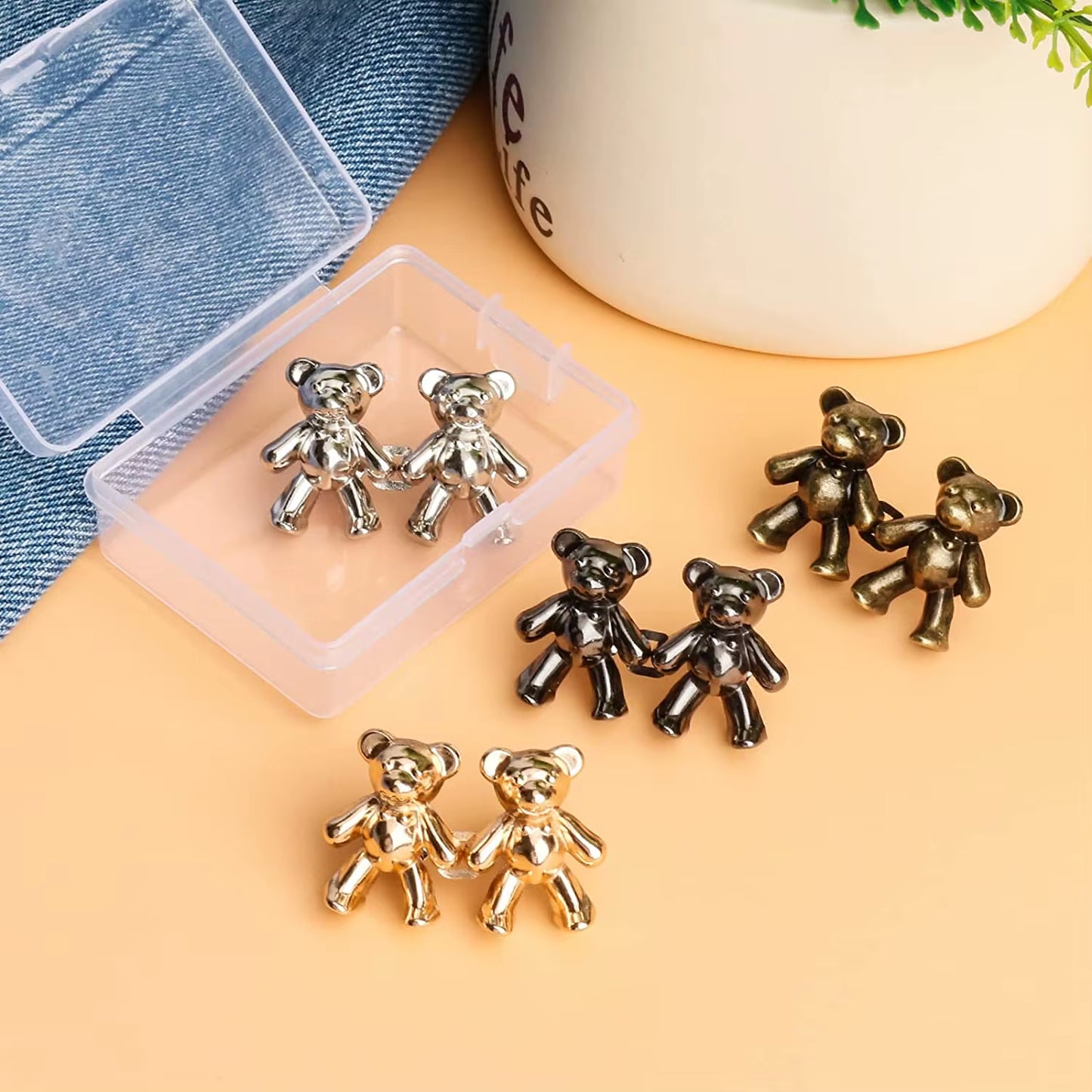 2Pcs Adjustable Jean Buttons Pins Cute Bear Pants Button Pins No Sew and Tools Instant Pant Waist Tightener for Loose Jeans