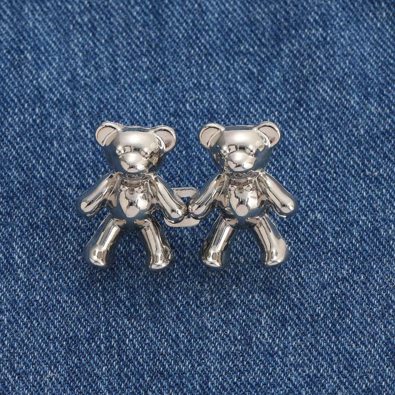 2Pcs Adjustable Jean Buttons Pins Cute Bear Pants Button Pins No Sew and Tools Instant Pant Waist Tightener for Loose Jeans