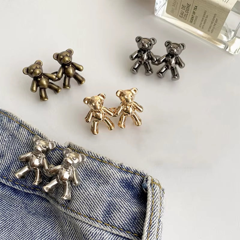 2Pcs Adjustable Jean Buttons Pins Cute Bear Pants Button Pins No Sew and Tools Instant Pant Waist Tightener for Loose Jeans