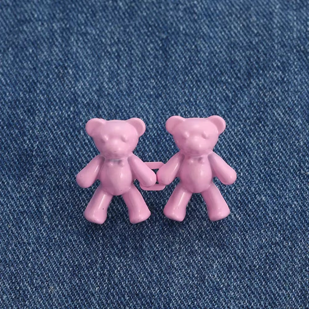 2Pcs Adjustable Jean Buttons Pins Cute Bear Pants Button Pins No Sew and Tools Instant Pant Waist Tightener for Loose Jeans
