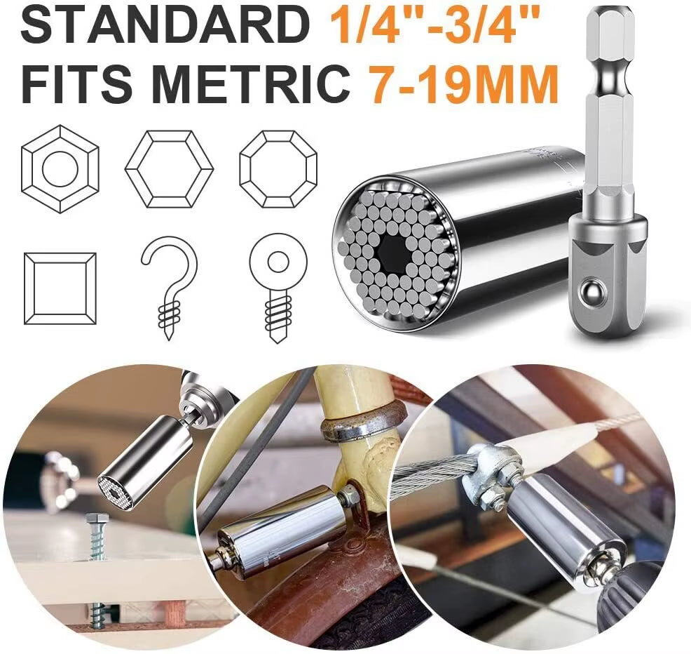 Multifunctional 7 to 19Mm Magic Socket Multi Purpose Wrench Extension Rod Electric Hand Drill Screw Tool Set