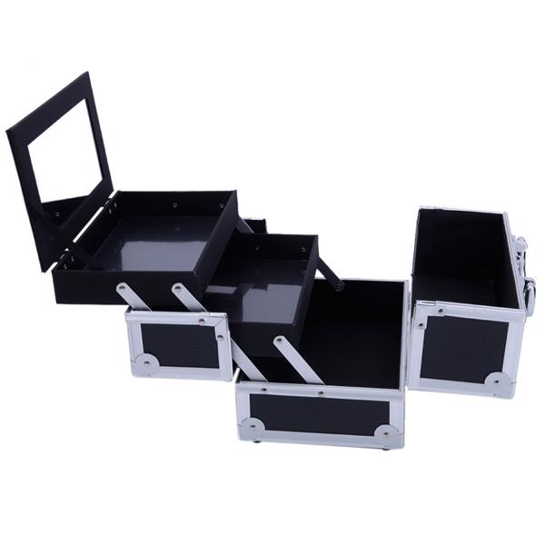 Aluminum Makeup Train Case Jewelry Box Cosmetic Organizer with Mirror 9"x6"x6" Black SM-2176