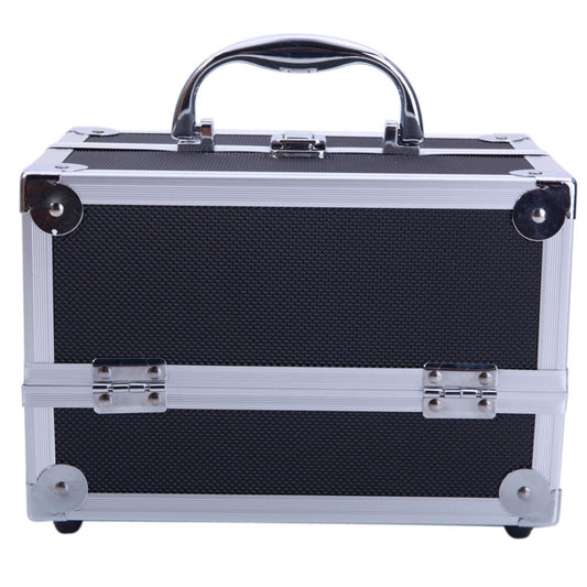 SM-2176 Aluminum Makeup Train Case Jewelry Box Cosmetic Organizer with Mirror 9"x6"x6" Black