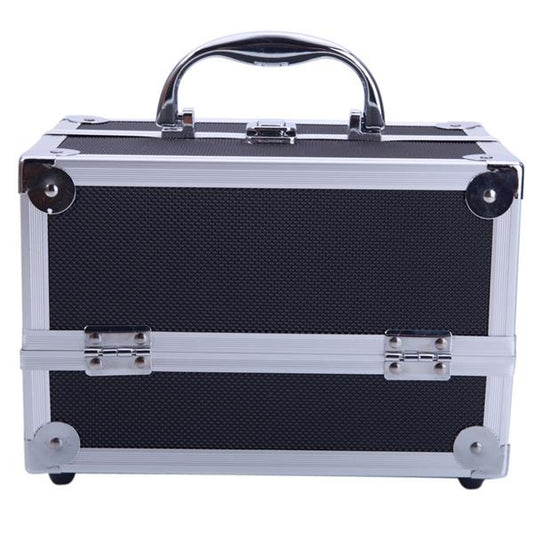 Aluminum Makeup Train Case Jewelry Box Cosmetic Organizer with Mirror 9"x6"x6" Black SM-2176