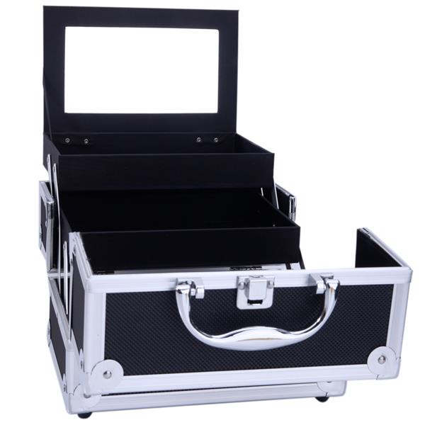 Aluminum Makeup Train Case Jewelry Box Cosmetic Organizer with Mirror 9"x6"x6" Black SM-2176