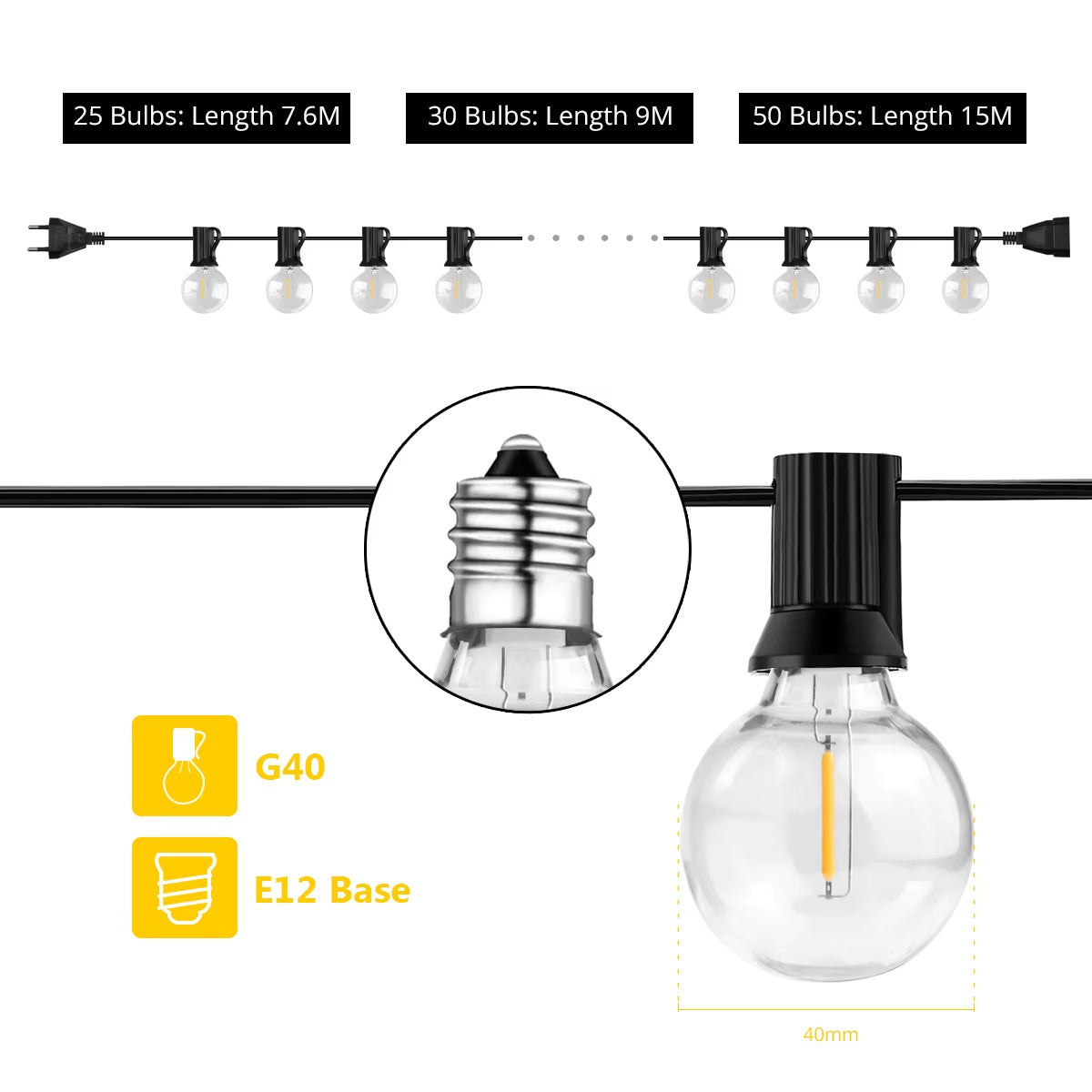 9M /15M Fairy Wedding String Light Christmas Retro LED Globe Festoon Bulb LED Fairy String Light Outdoor Party Garden Garland