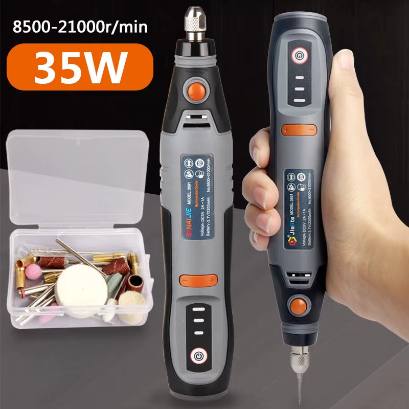 35W USB Cordless Rotary Tool Dremel DIY Mini Drill Engraving Pen Electric 3 Speed Mini Wireless Drill Set 8500R-21000R/Min