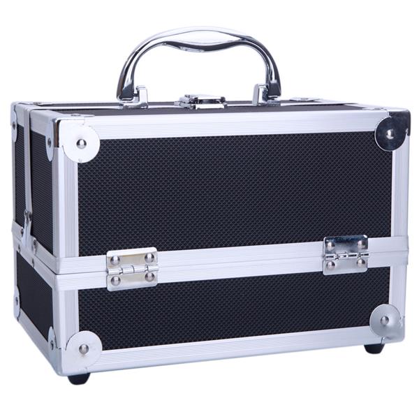 Aluminum Makeup Train Case Jewelry Box Cosmetic Organizer with Mirror 9"x6"x6" Black SM-2176