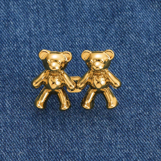 2Pcs Adjustable Jean Buttons Pins Cute Bear Pants Button Pins No Sew and Tools Instant Pant Waist Tightener for Loose Jeans