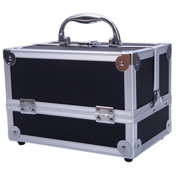 Aluminum Makeup Train Case Jewelry Box Cosmetic Organizer with Mirror 9"x6"x6" Black SM-2176