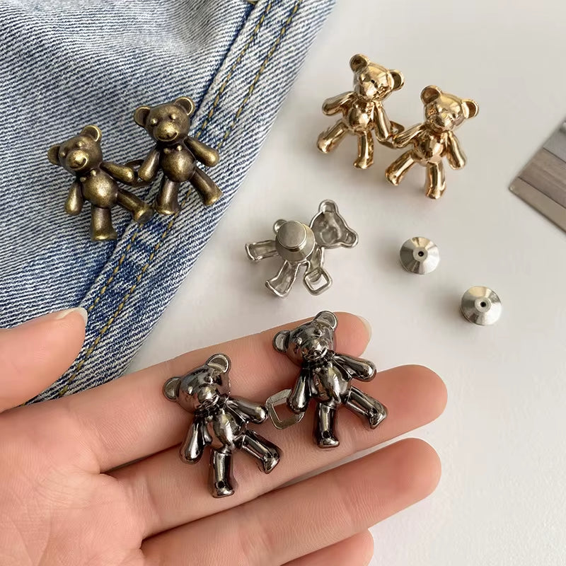 2Pcs Adjustable Jean Buttons Pins Cute Bear Pants Button Pins No Sew and Tools Instant Pant Waist Tightener for Loose Jeans