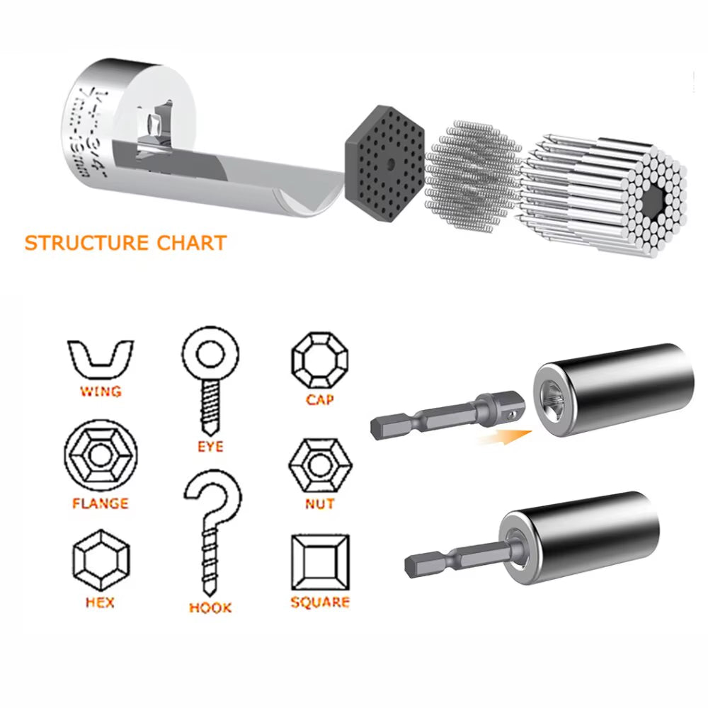 Multifunctional 7 to 19Mm Magic Socket Multi Purpose Wrench Extension Rod Electric Hand Drill Screw Tool Set