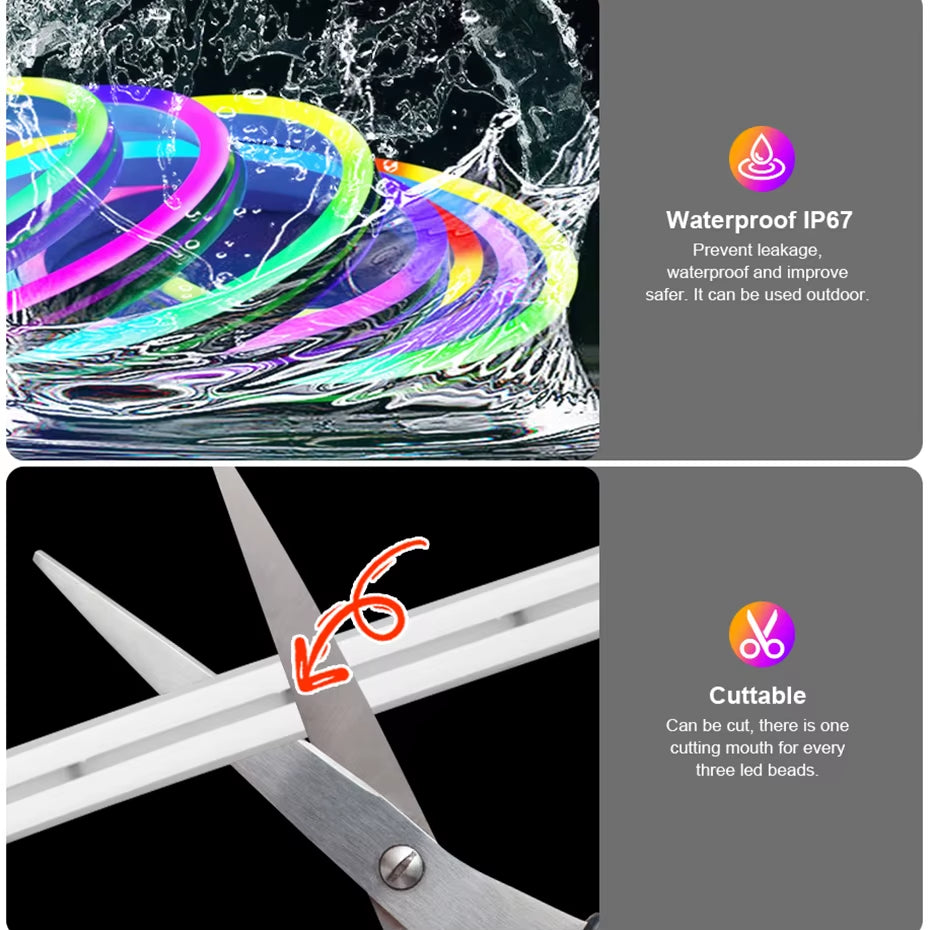 10M/32.8Ft TUYA LED Neon Strip Lights Waterproof RGBIC Neon Rope Lights Wifi Flexible Tape with Chasing Effect Work with Aleax