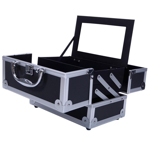 Aluminum Makeup Train Case Jewelry Box Cosmetic Organizer with Mirror 9"x6"x6" Black SM-2176