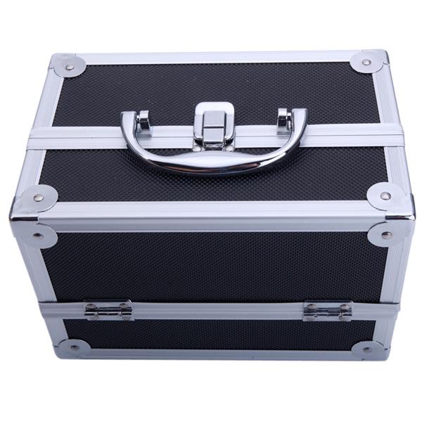 Aluminum Makeup Train Case Jewelry Box Cosmetic Organizer with Mirror 9"x6"x6" Black SM-2176