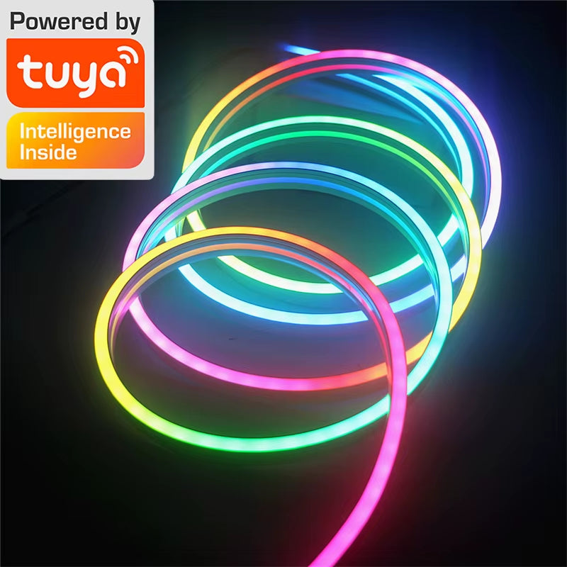 10M/32.8Ft TUYA LED Neon Strip Lights Waterproof RGBIC Neon Rope Lights Wifi Flexible Tape with Chasing Effect Work with Aleax